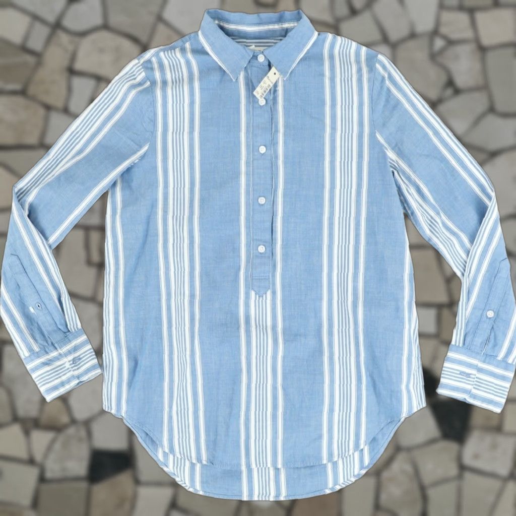 Madewell Madewell Shirt Striped Blue Women's XS Popover Chambray 1/2 Button Up A5617 Size XS / US 0-2 / IT 36-38 - 1 Thumbnail