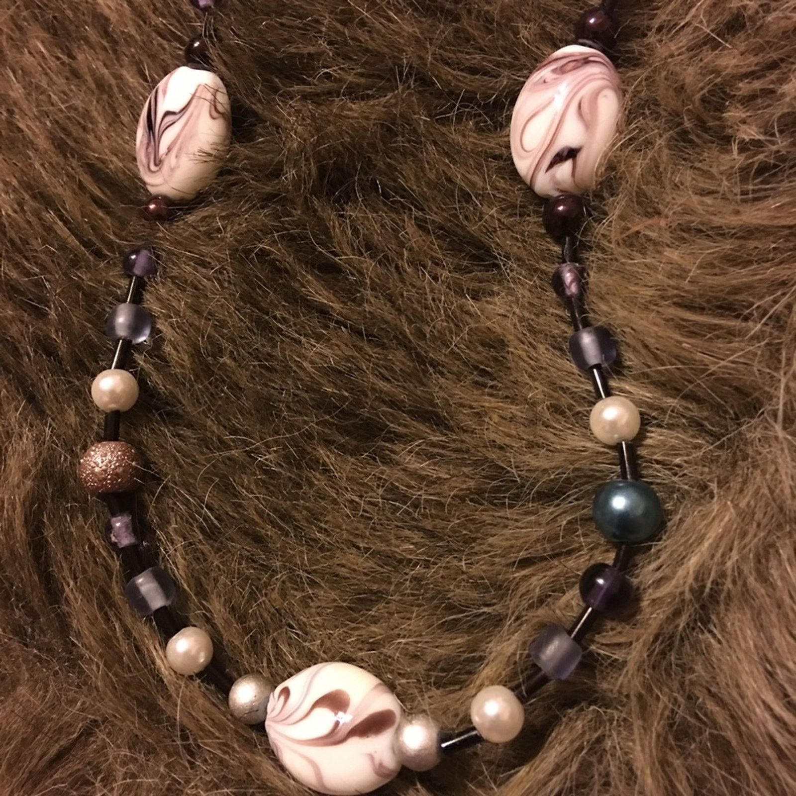 Jewelry Handcrafted purple marbled glass bead necklace Size ONE SIZE - 6 Thumbnail