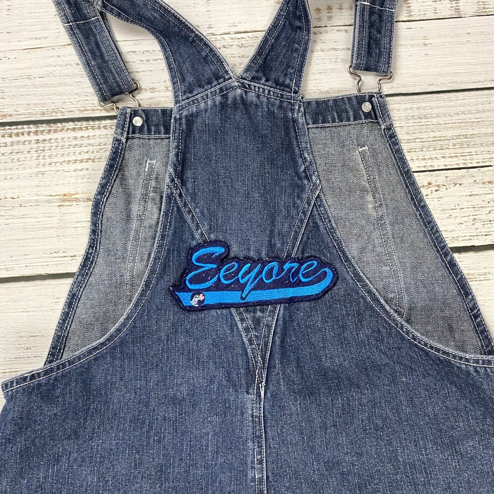 Disney VINTAGE Disney Eeyore Denim Overalls Womens Large Dark Wash Patched Classic 90s Size 36" / US 14 / IT 50 - 7 Thumbnail