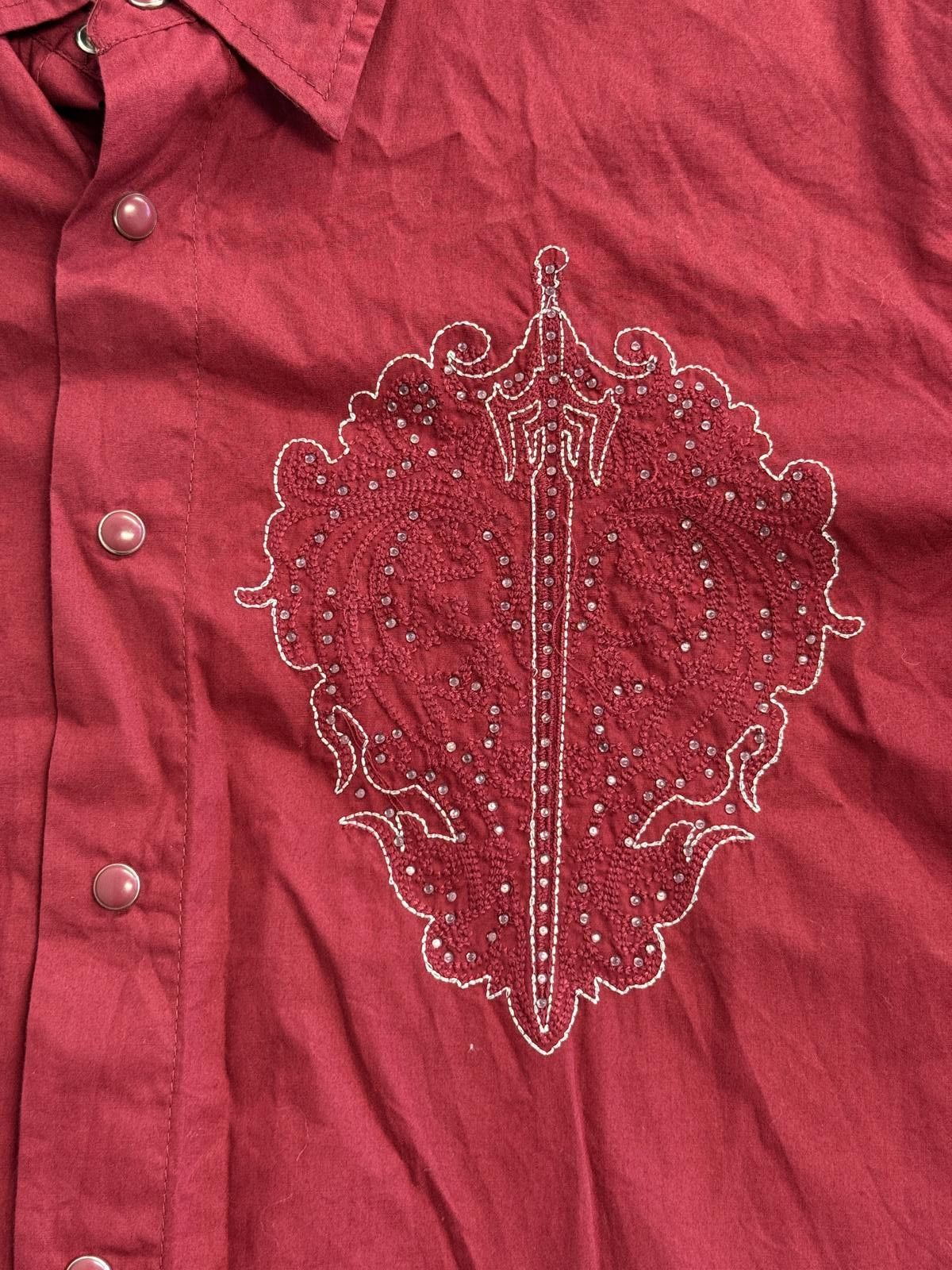 Designer Lamasini Button Up - Embroidred Sword Design Red Bedazzled Size US L / EU 52-54 / 3 - 4 Thumbnail