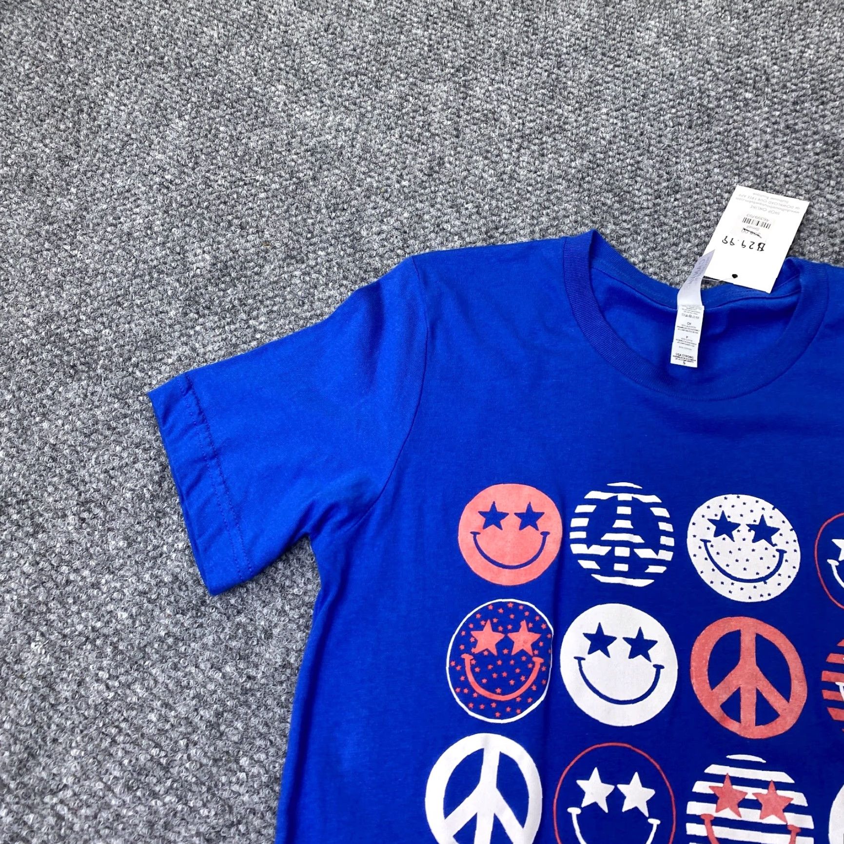 Vintage Peace Symbol Womens Shirt Small Blue Bella + Canvas USA Patriotic Shirt Womens SS Crew Neck Short Sleeve T-Shirt Blue Size S / US 4 / IT 40 - 6 Thumbnail