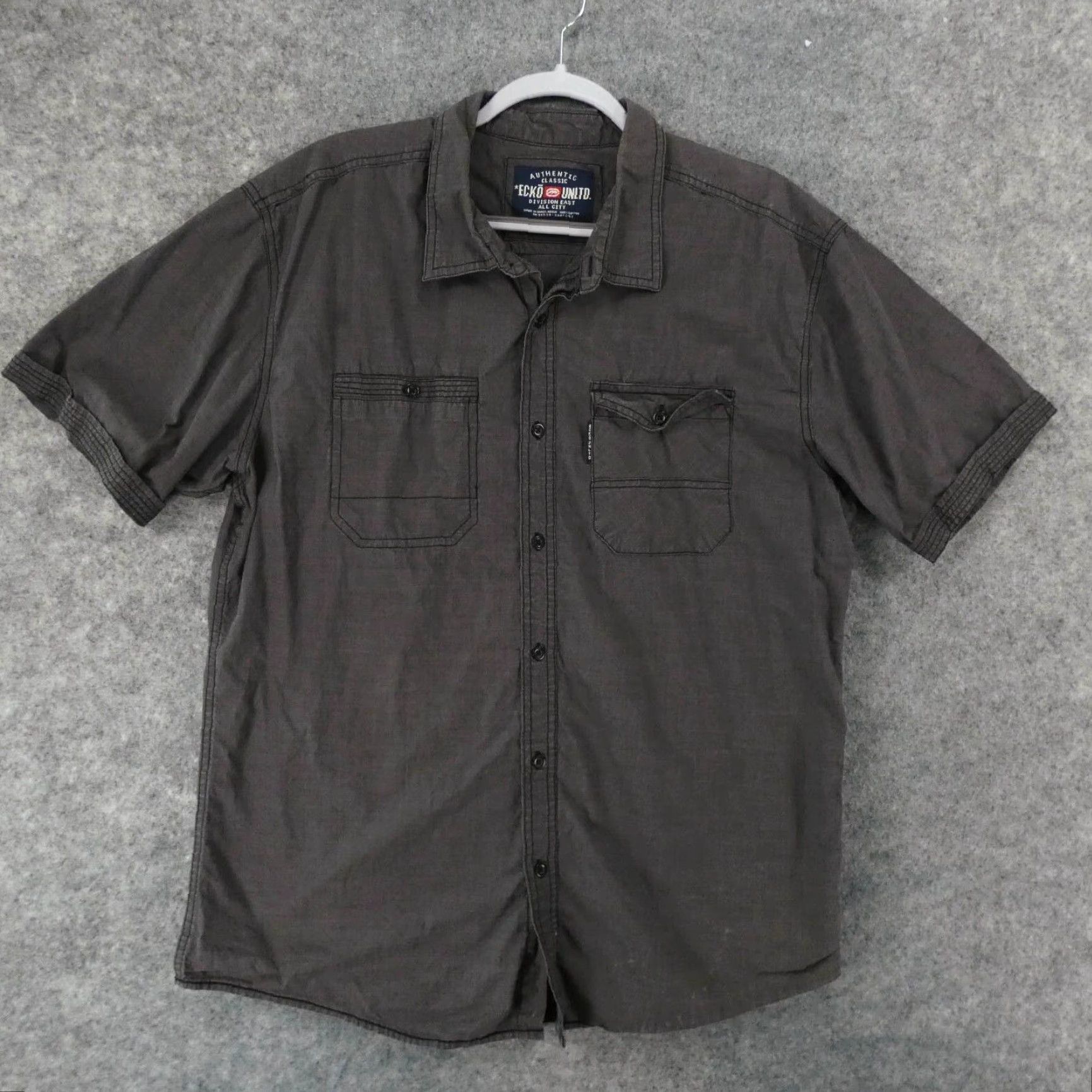 Ecko Unltd. Ecko Unltd Shirt Mens Gray Extra Large Short Sleeve Button Up w Logo Size US XL / EU 56 / 4 - 2 Thumbnail