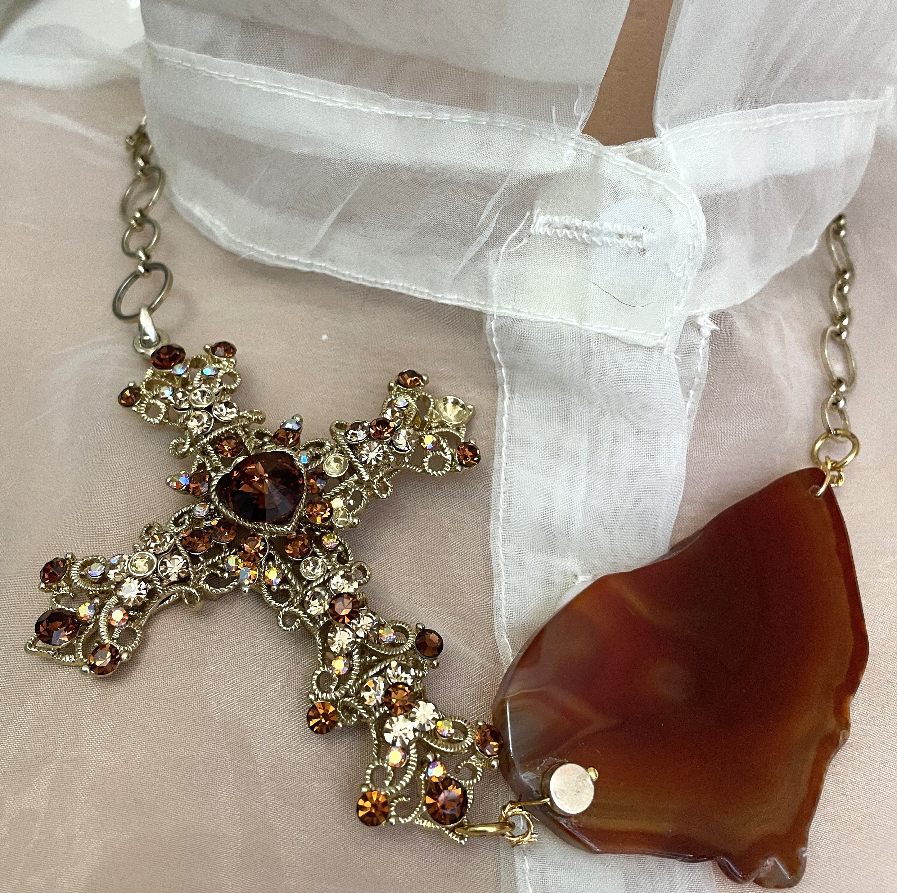 Other Gothic Vintage Cross & Agate Statement Necklace Size ONE SIZE - 5 Thumbnail
