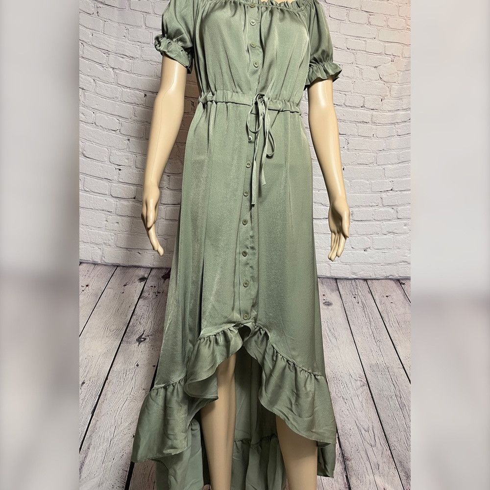 Other NWT New $195 Stellah High-Low Tie-Waist Sage Shirtdress Siz Size M / US 6-8 / IT 42-44 - 4 Thumbnail