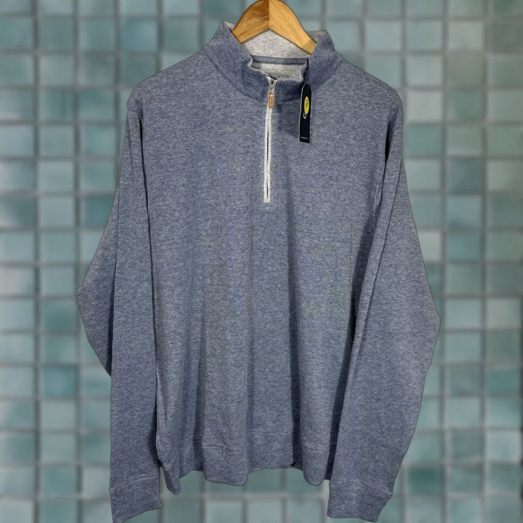 CO COLLARS & CO Quarter 1/4 Zip Sweater XL Blue Long Sleeve Collared Knit Pullover Casual Golf Preppy Mens 1/4 Zip Size US XL / EU 56 / 4 - 1 Thumbnail