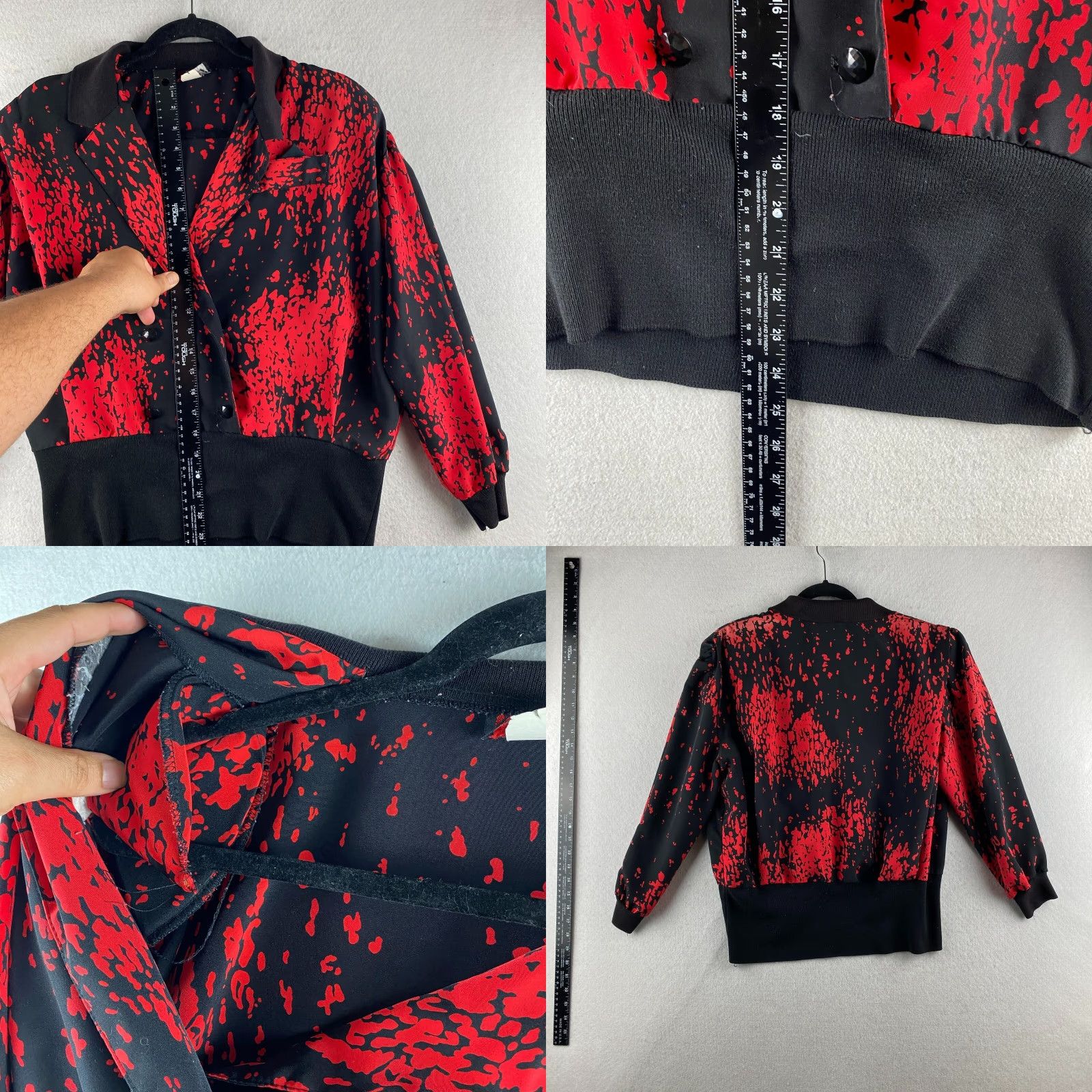 Vintage VINTAGE Miss Maggy Blouse Womens L Black Geometric 80s 90s Shoulder Pad Notch Collar Long Sleeve Casual Party/Cocktail Shirt Womens Size L / US 10 / IT 46 - 9 Thumbnail