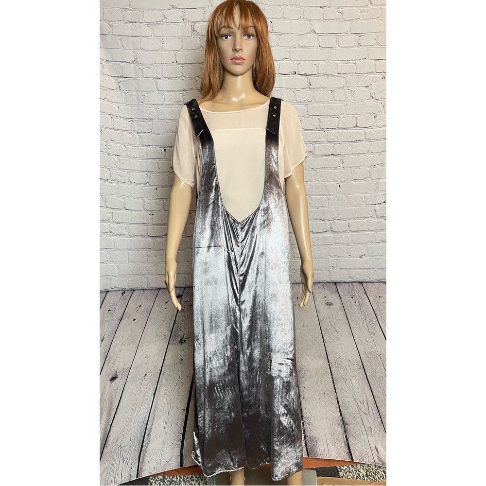 Anthropologie NWT New $148 Maeve Monique Velvet Silver Jumpsuit Size L Size 36" / US 14 / IT 50 - 3 Thumbnail