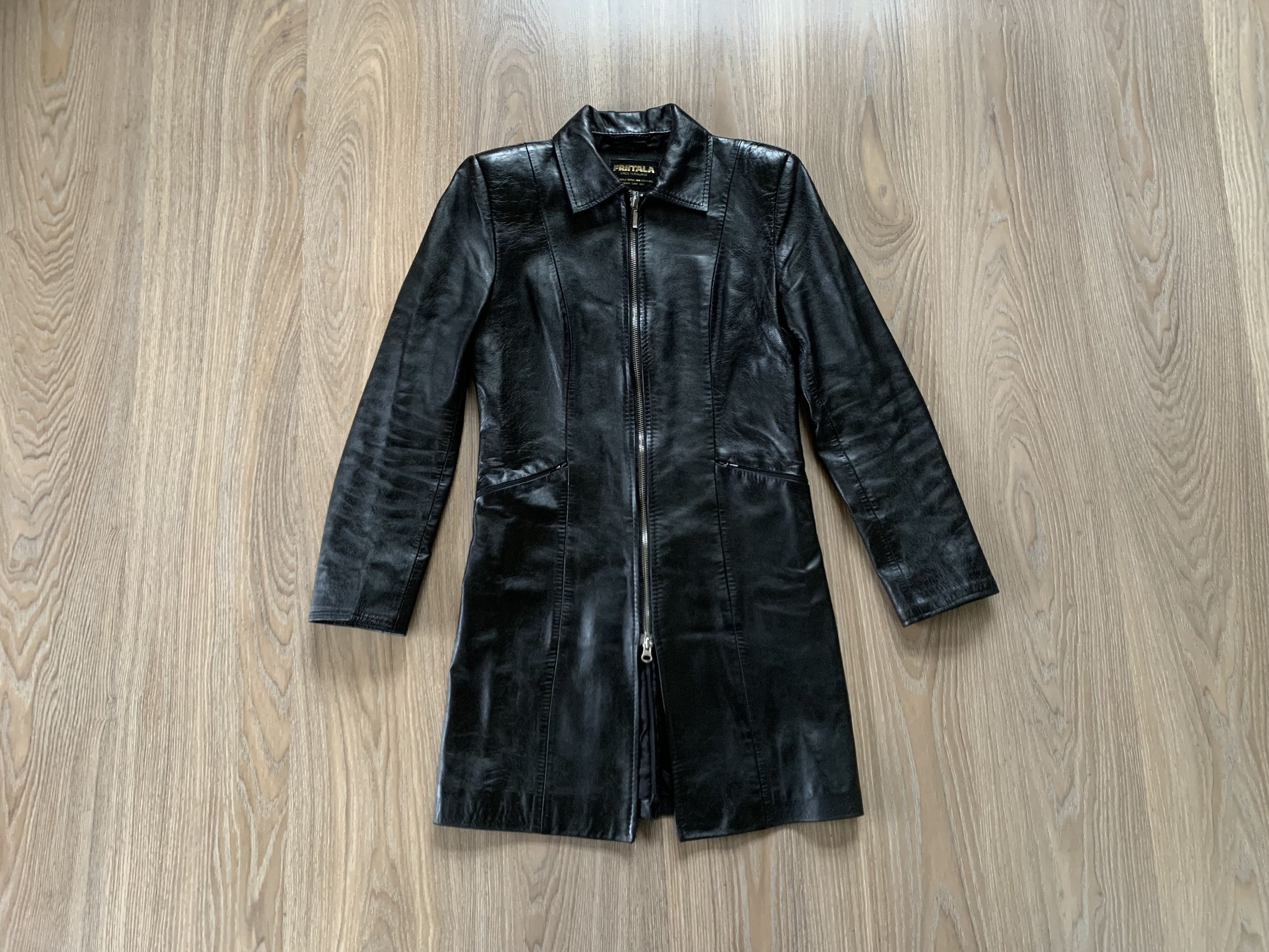 Designer Friitala Women Black Long Leather Jacket Trench Size M / US 6-8 / IT 42-44 - 11 Thumbnail