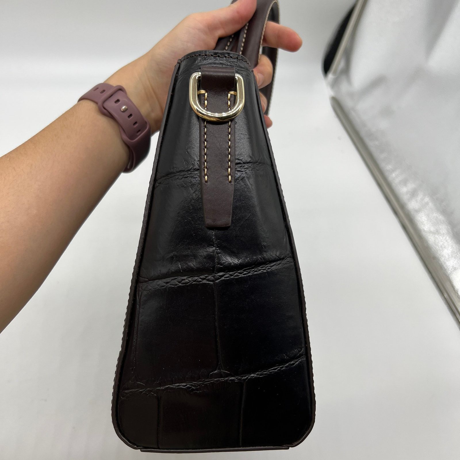 Dooney & Bourke Dooney & Bourke Denison Croco Top Handle Tote Espresso Size ONE SIZE - 4 Thumbnail