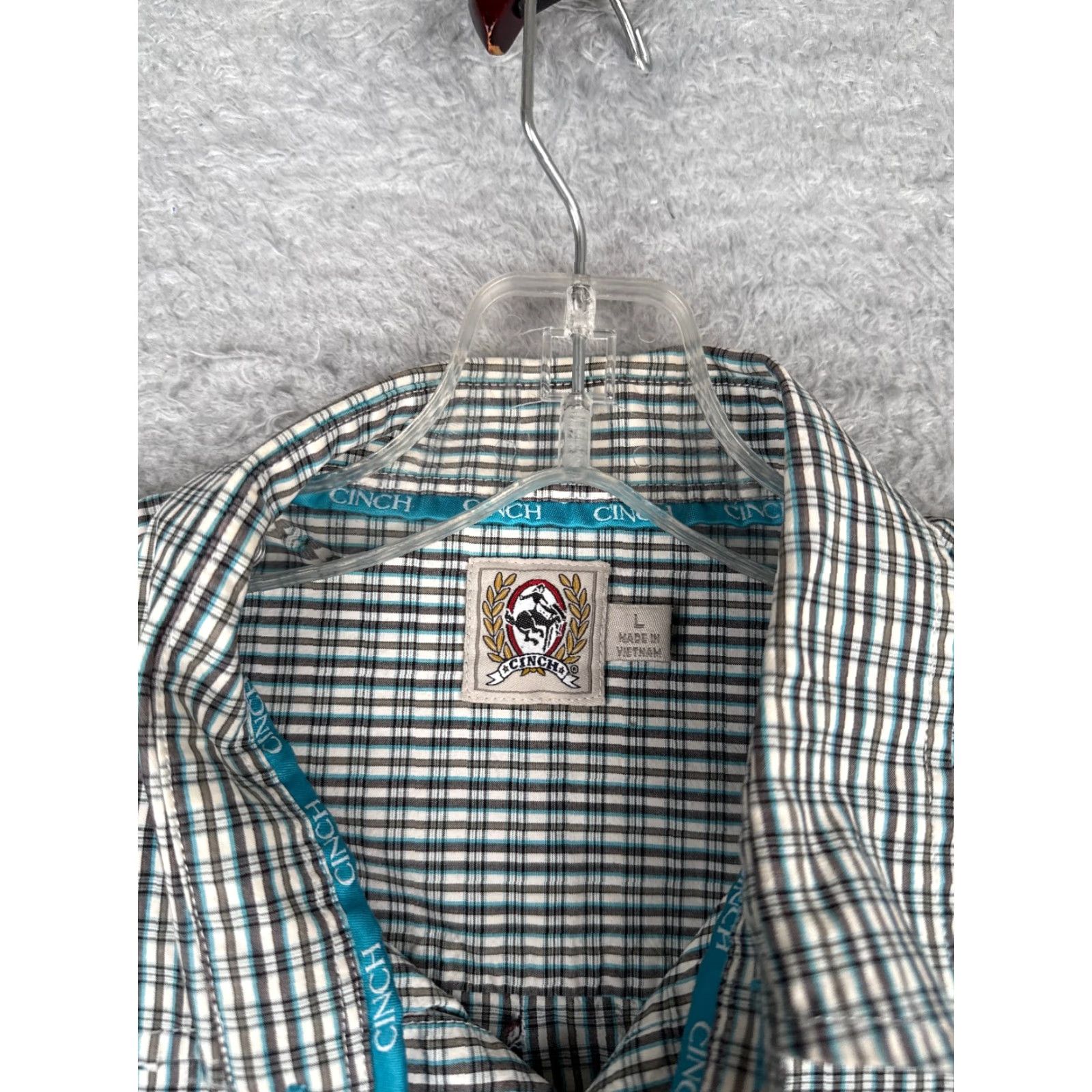 Vintage Cinch Blue White Plaid Flannel Shirt Adult Large Long Sleeve Cotton Casual Workwear Mens Size US L / EU 52-54 / 3 - 7 Thumbnail