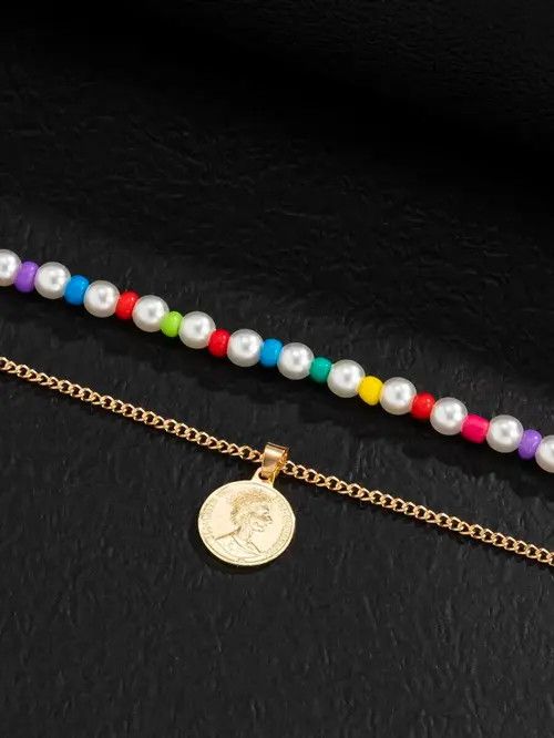 Jewelry × Vintage Retro Punk Necklace Pearl Choker Flower Charm 2pc Size ONE SIZE - 3 Thumbnail