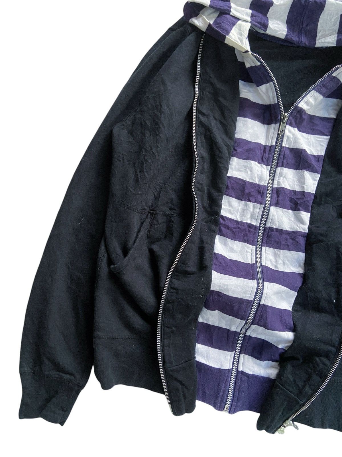 Japanese Brand JAPANESE DOUBLE LAYER STRIPED ZIP HOODIE by DESIO Size US M / EU 48-50 / 2 - 5 Thumbnail