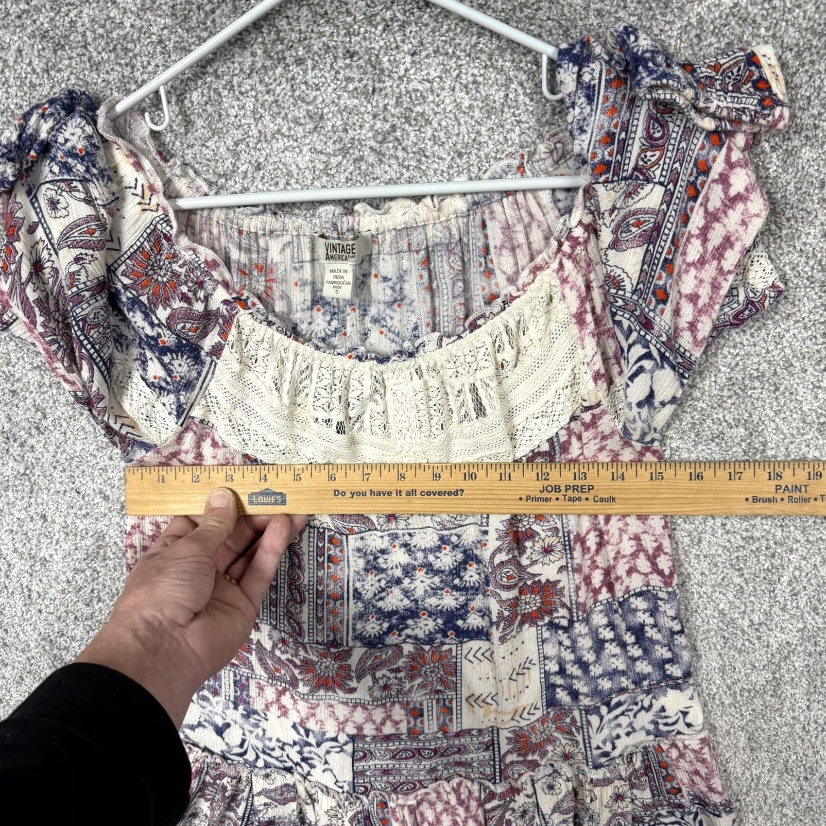 Vintage VINTAGE America Blues Tunic Top S Boho Patchwork Lace Peasant Hippie Retro 70s Blouse 3/4 Sleeve Womens Menos? Size S / US 4 / IT 40 - 4 Thumbnail