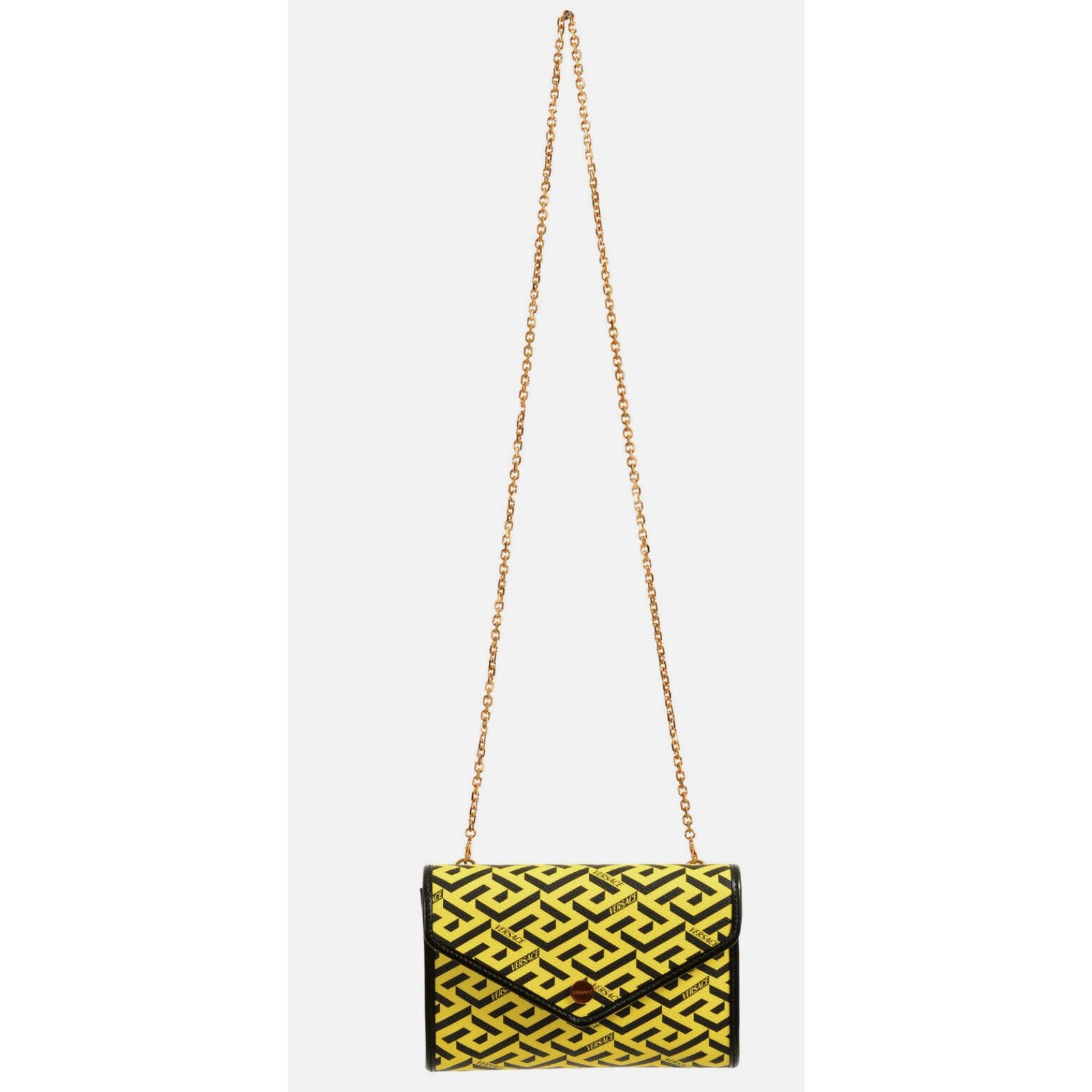 Versace Coated Canvas La Greca Signature Crossbody Bag in Yellow, Women's
