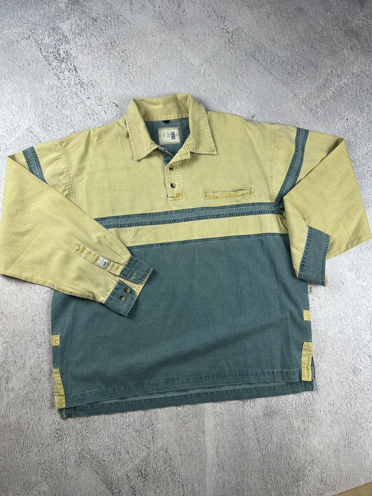 image of Deal Design Japan x Vintage Deal Washed Japan Distressed Shirt Y2K in Washed Yellow (Size Large)