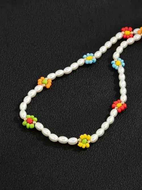 Other Retro Punk Necklace Pearl Choker Flower Charm Size ONE SIZE - 2 Thumbnail