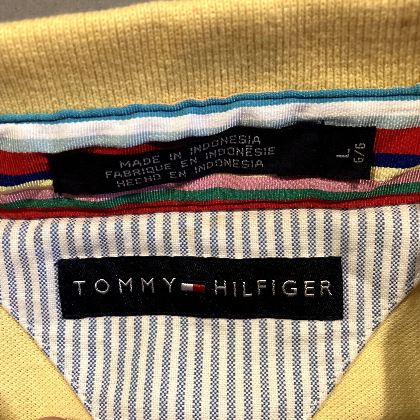 Tommy Hilfiger VINTAGE Tommy Hilfiger Mens L Yellow Short Sleeve Golf Polo Ribbons Size Size US L / EU 52-54 / 3 - 4 Thumbnail