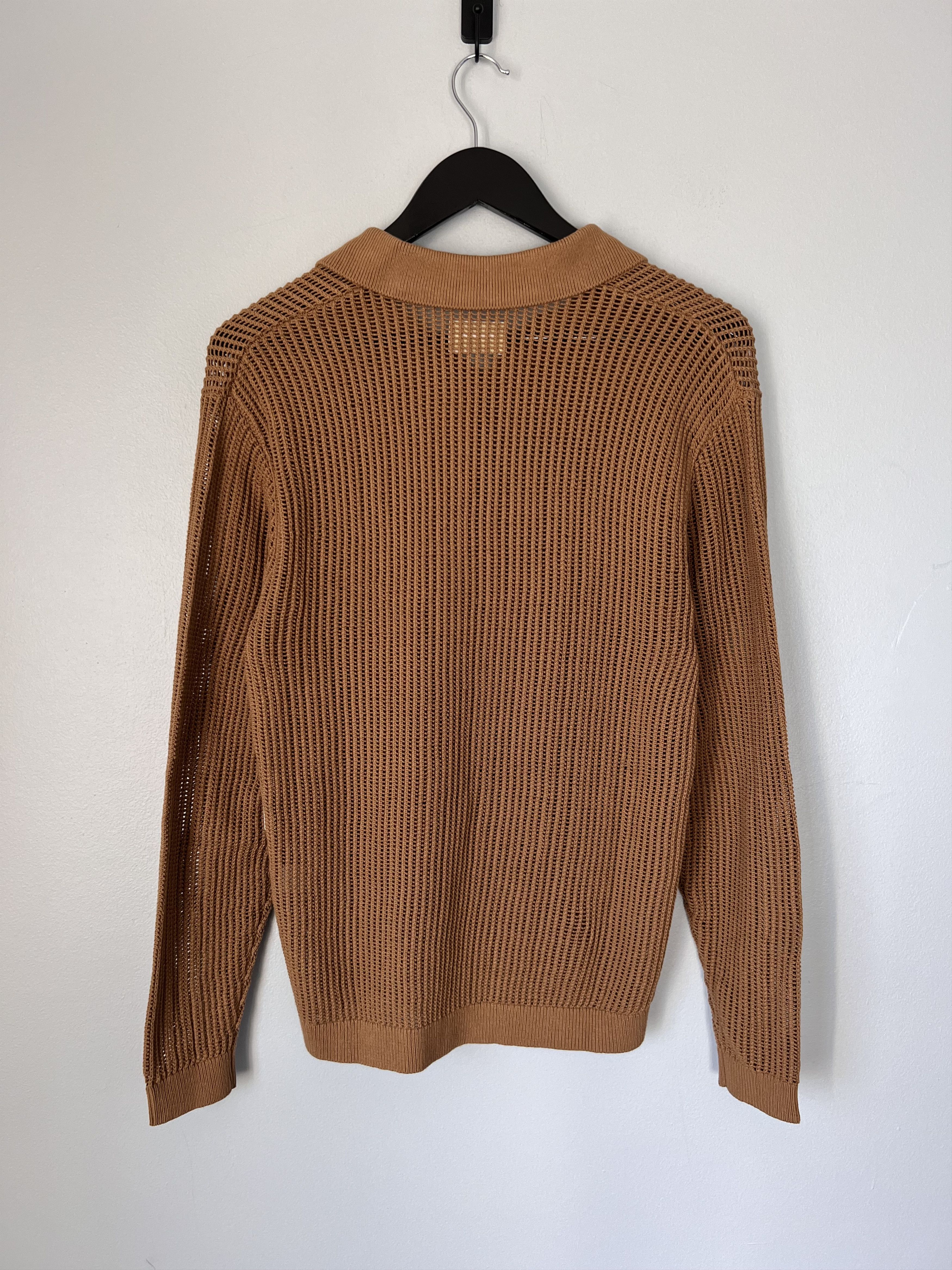 Aime Leon Dore Aime Leon Dore Long Sleeve Mesh Knit Polo in Camel Brown Size US S / EU 44-46 / 1 - 5 Thumbnail