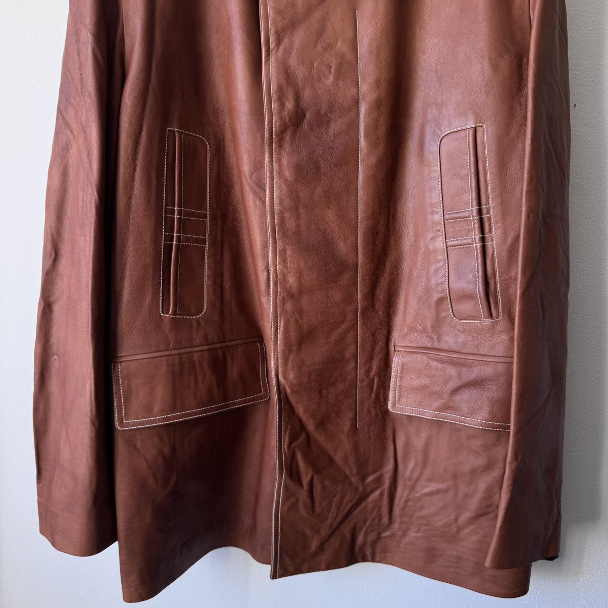Hermes Hermes Brown/Orange Calf Leather Overcoat Size US L / EU 52-54 / 3 - 3 Thumbnail