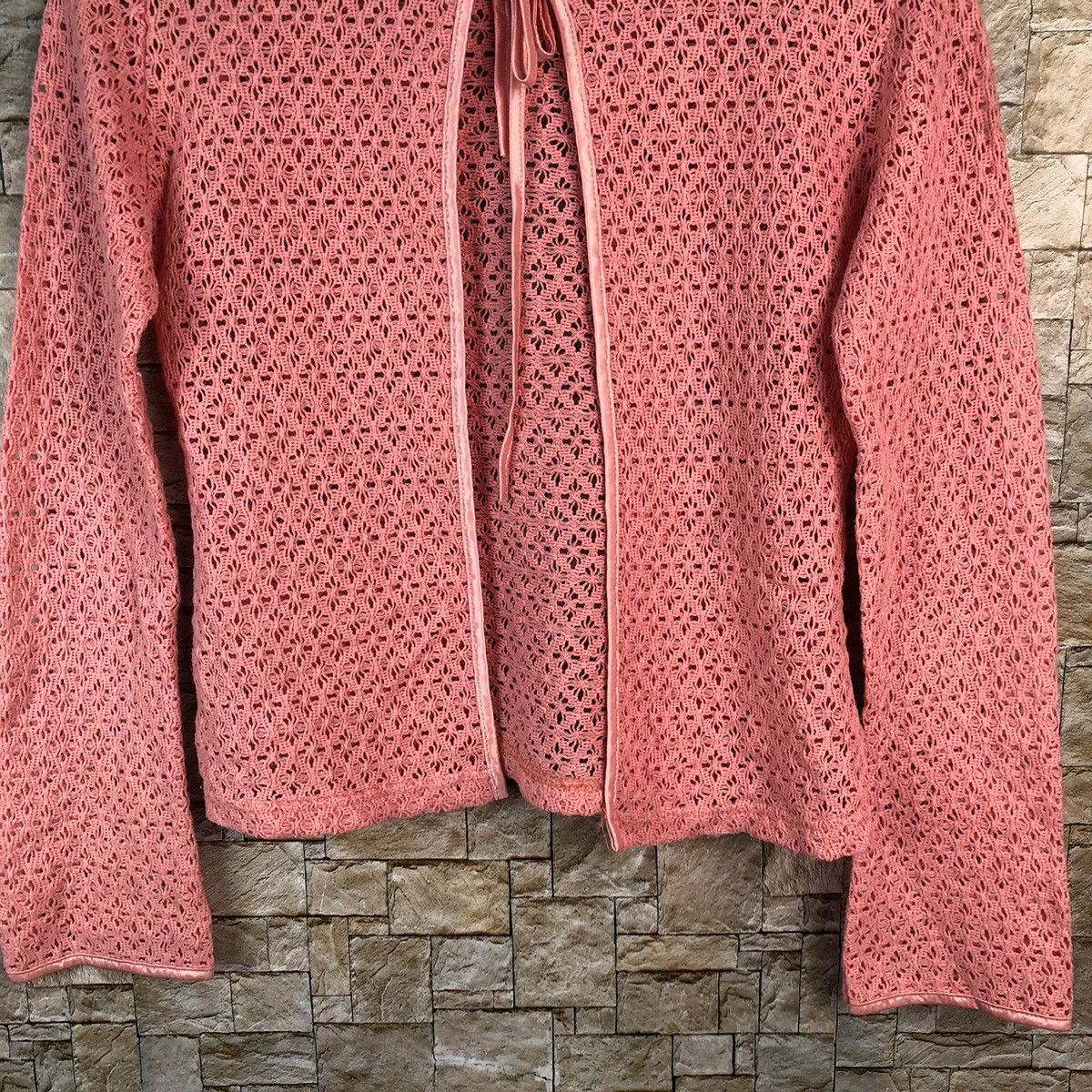 Homespun Knitwear × Japanese Brand Japanese Brand Pink cardigan crochet meshnet Knitwear #A1227 Size S / US 4 / IT 40 - 6 Thumbnail