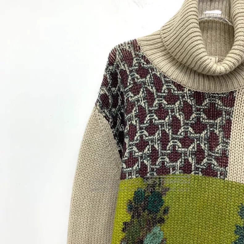 Hermes Hermes Color Block Floral Intarsia Cashmere High Neck Long Size US L / EU 52-54 / 3 - 3 Thumbnail
