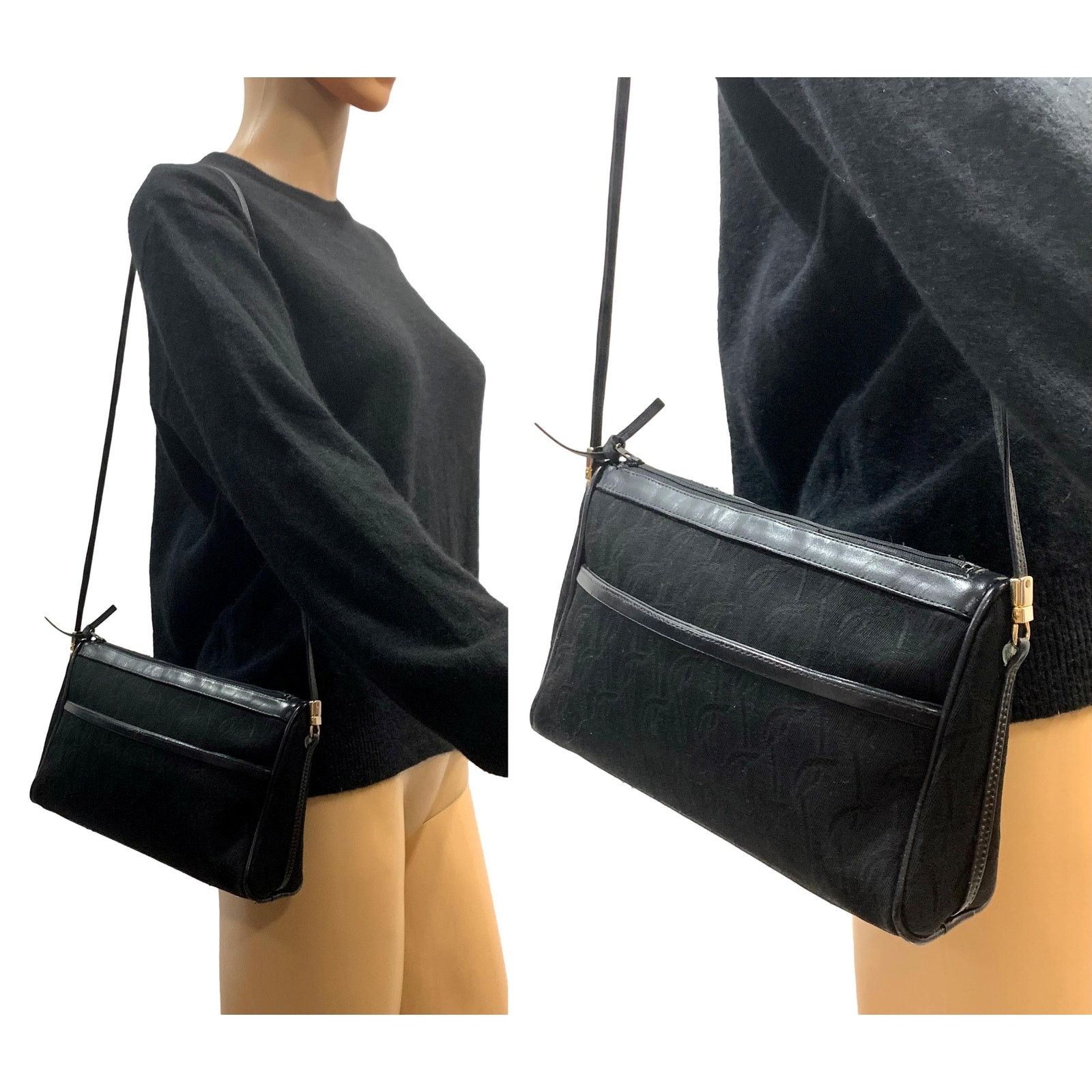 Vintage Vintage Black Signature Fabric Shoulder Bag Leather Trim Size ONE SIZE - 3 Thumbnail