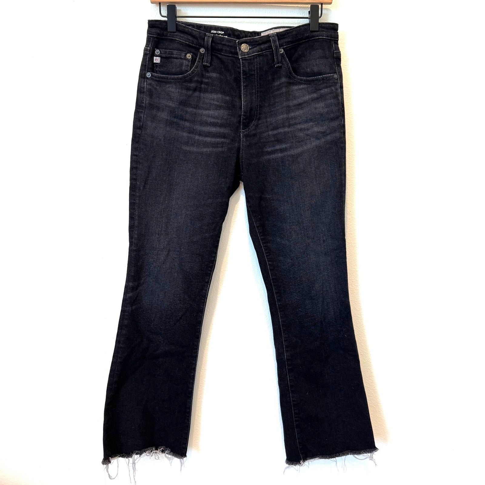 AG Jodi Crop High Rise Slim Flare Crop Black Denim Jeans 29