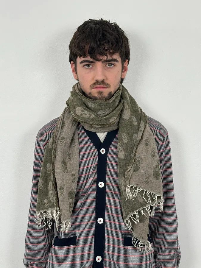 Alexander McQueen Alexander McQueen Grey & Green Deadskull Scarf Size ONE SIZE - 3 Thumbnail