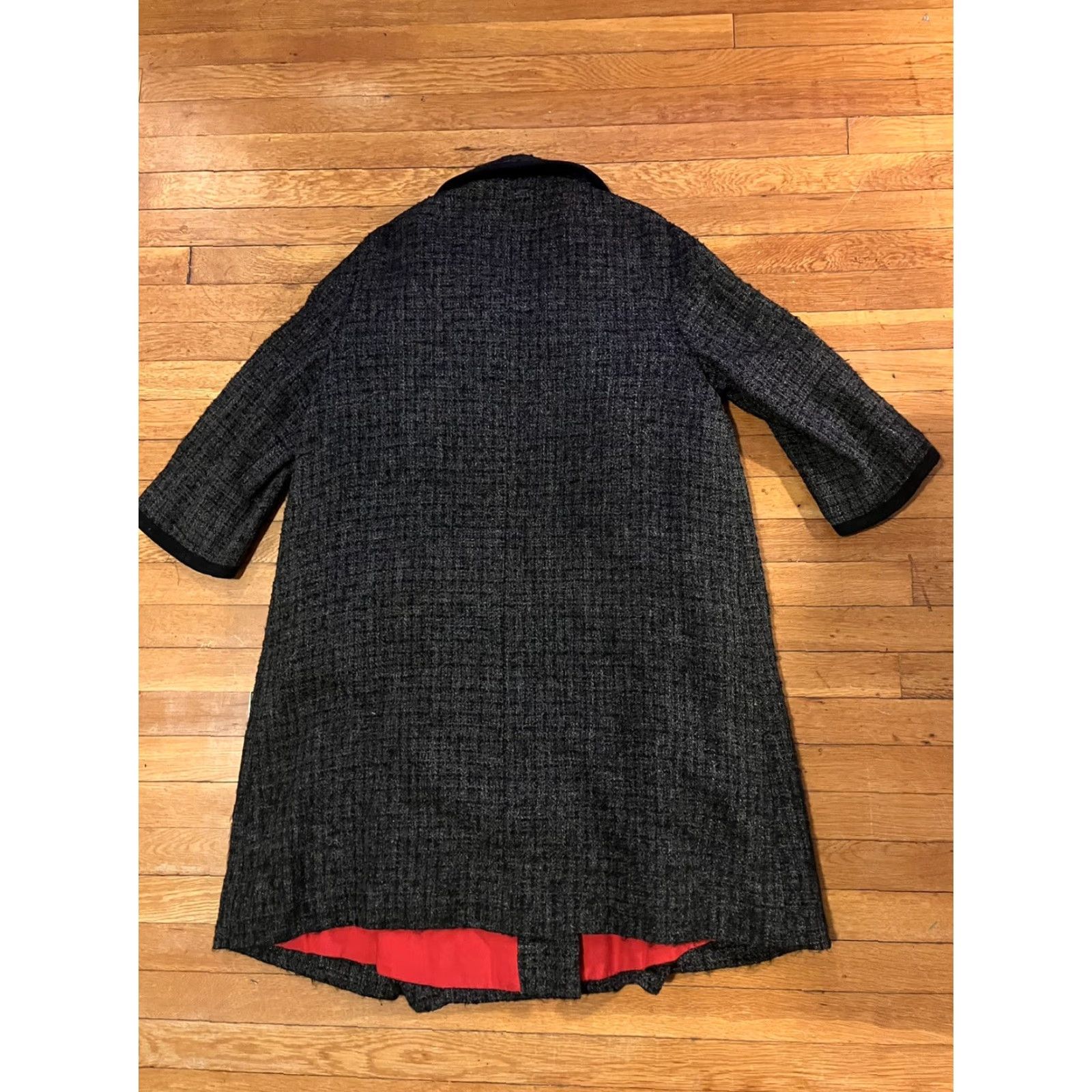 Vintage VINTAGE Maggy Rouff Coat Swing - Women’s Medium Grey Check Wool Blend 1960s 41" Shoulder to Hem Mens? Size M / US 6-8 / IT 42-44 - 7 Thumbnail