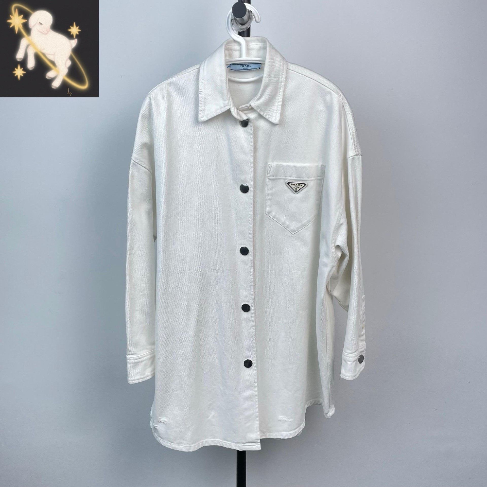 Prada Prada White Logo Long-Sleeve Shirt Coat Size XS / US 0-2 / IT 36-38 - 1 Thumbnail