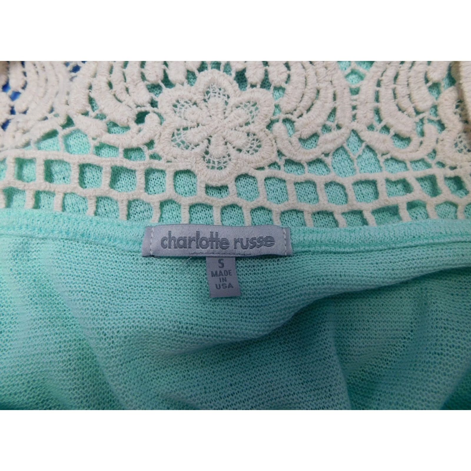 Vintage Charlotte Russe Tank Top Mint Green Small Cap Sleeve Tie-Front Knit Crochet 90s Womens Size S / US 4 / IT 40 - 5 Thumbnail