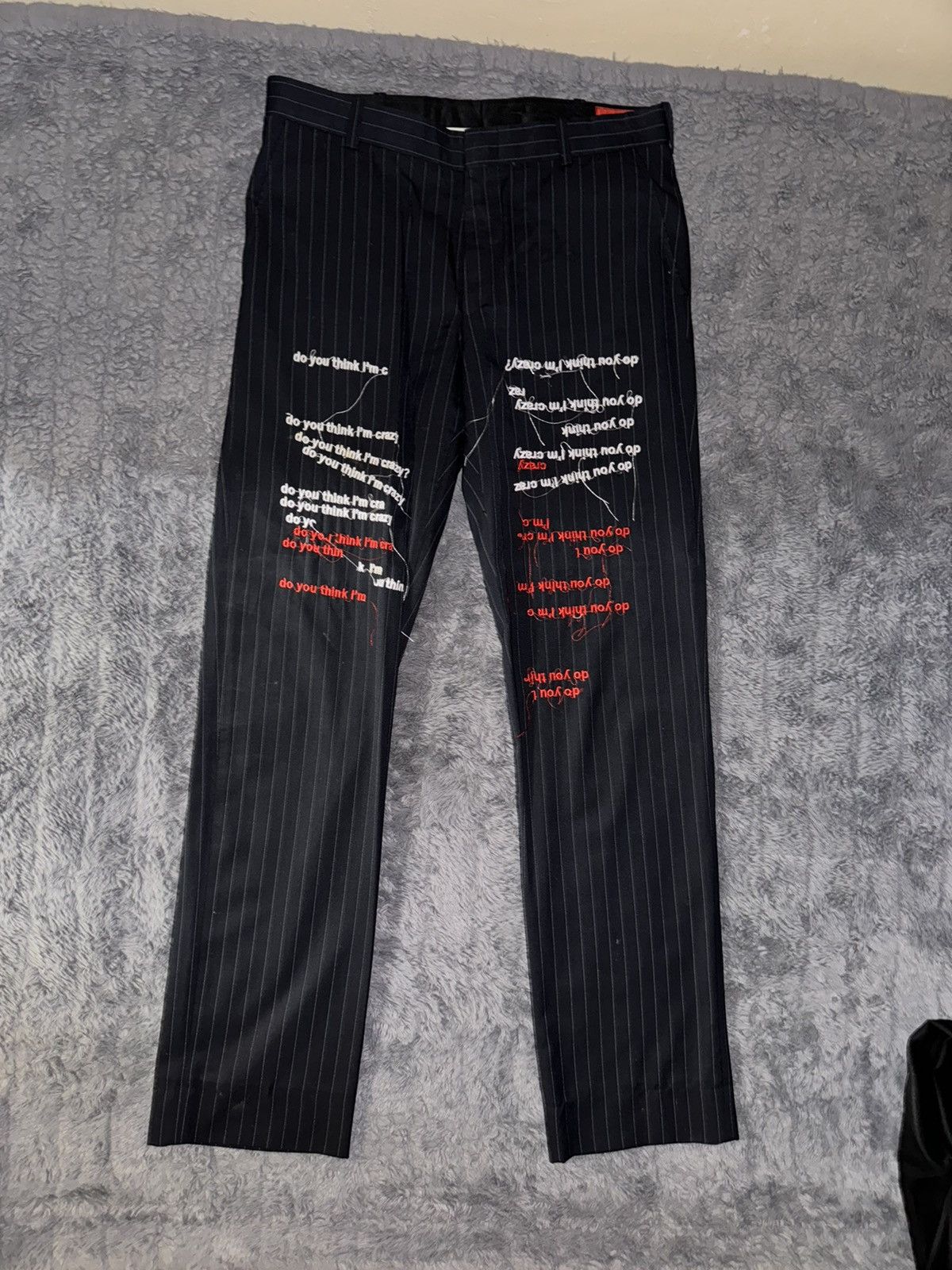 Ev Bravado × Who Decides War Ev Bravado “Do You Think I’m Crazy?” Pinstripe Pants Size US 32 / EU 48 - 1 Thumbnail
