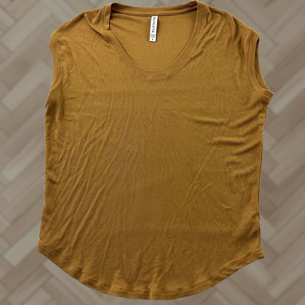 Athleta Athleta Blouse Short Sleeve Women S Gold Shirt Womens Small Ribbed Top Size S / US 4 / IT 40 - 1 Thumbnail