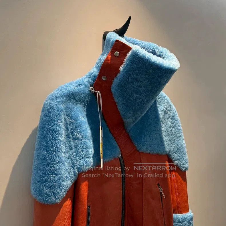 Rick Owens Rare Blue Orange Shearling Zip Jacket. Size US M / EU 48-50 / 2 - 2 Thumbnail