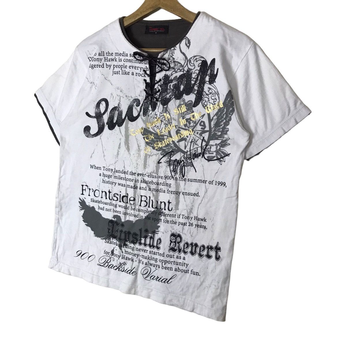 Vintage Tony Hawks Drawstring Neck Skater Tee Shirt