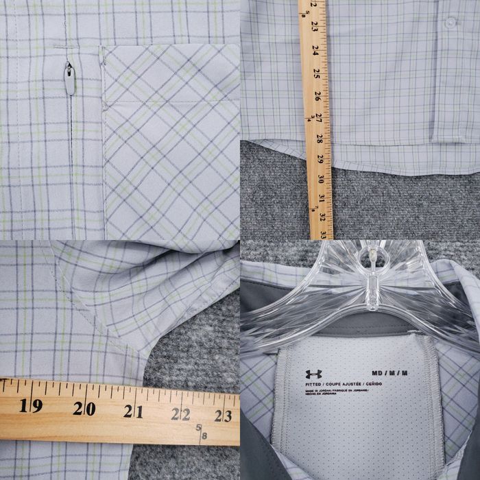 Under Armour Under Armour Fishing Shirt Mens M Medium Gray Plaid Button  Down Vented Collared