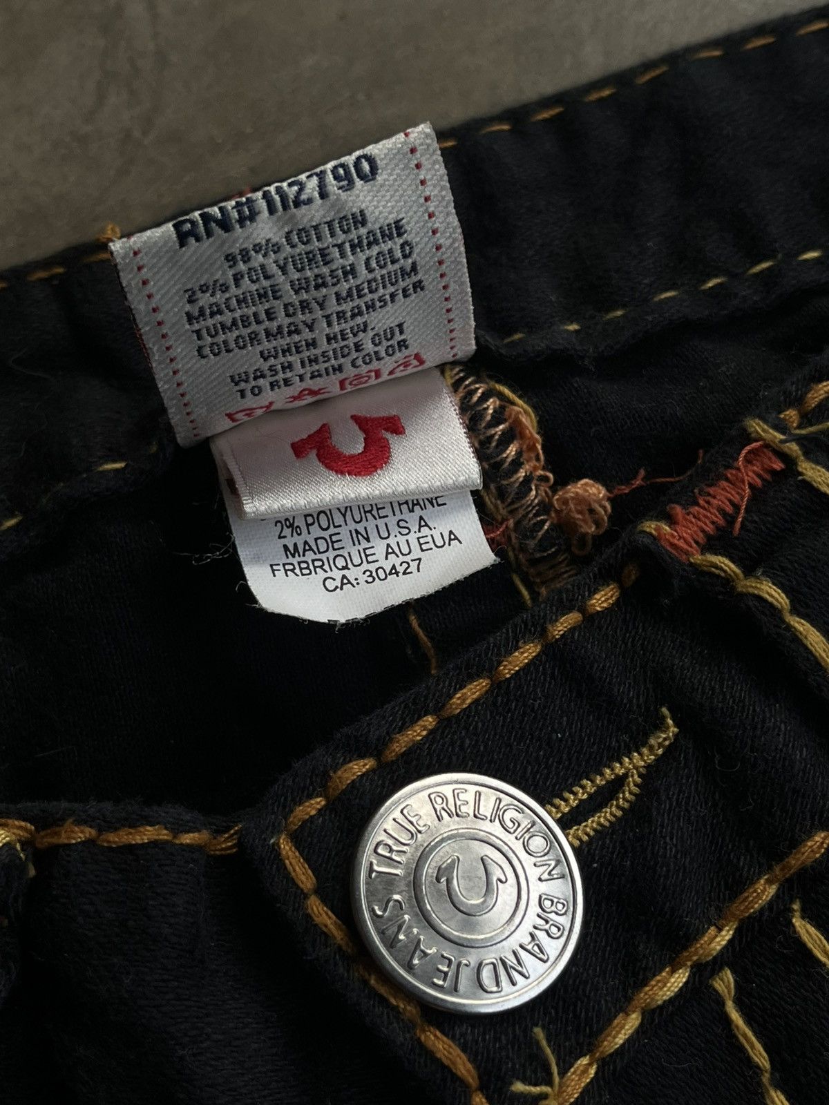 If Six Was Nine TRUE RELIGION BLACK FLARE BOOTCUT DENIM JEANS PANTS PATTERN Size US 26 / EU 42 - 10 Thumbnail