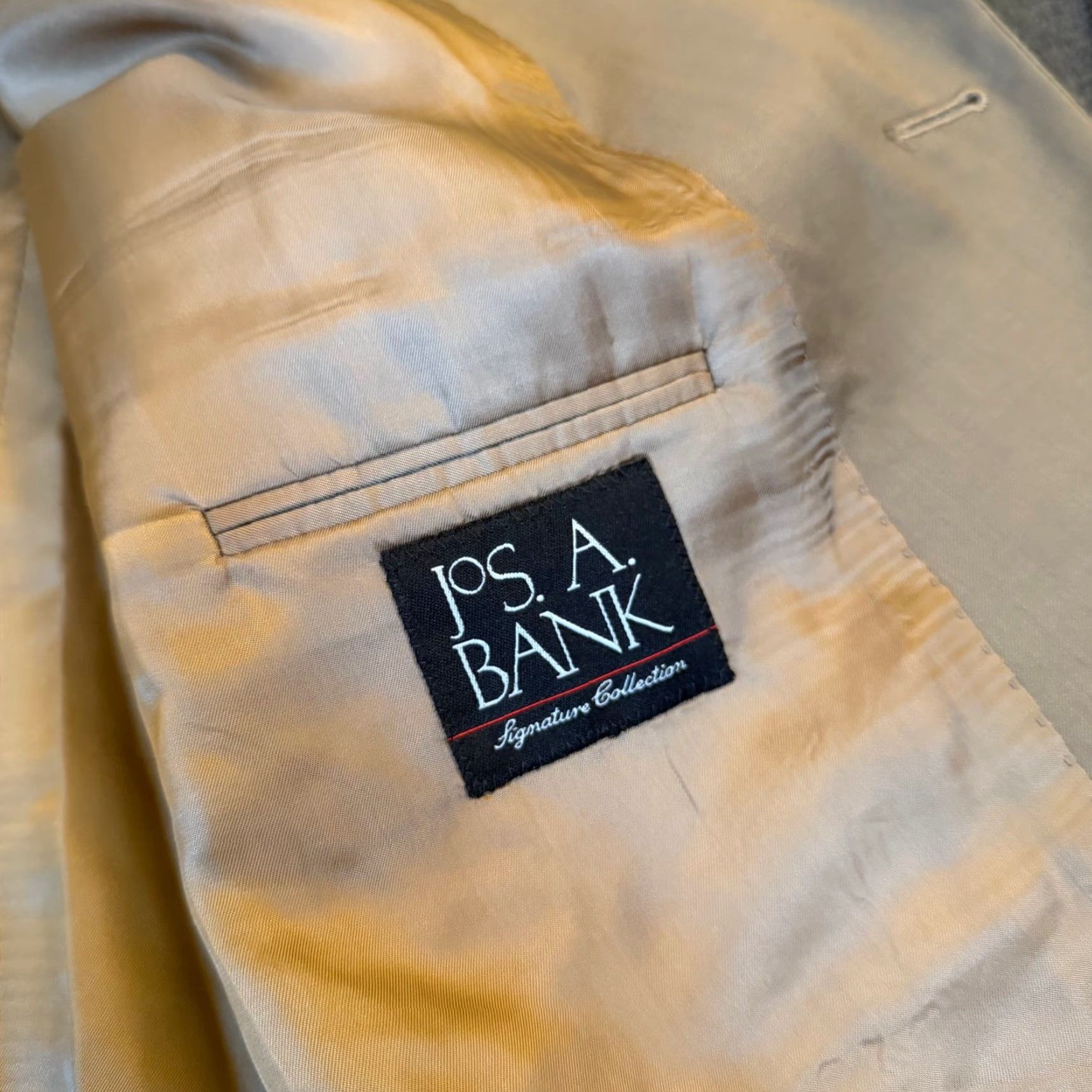 Jos. A. Bank VINTAGE not applicable; use provided: JOS A BANK Tan Two Piece Suit Jacket Pants Formal Business Mens 46R 36x28" Size 46R - 5 Thumbnail