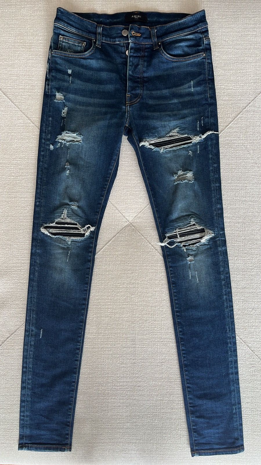 Amiri Amiri blue denim with distressed back leather patches Size US 32 / EU 48 - 1 Thumbnail