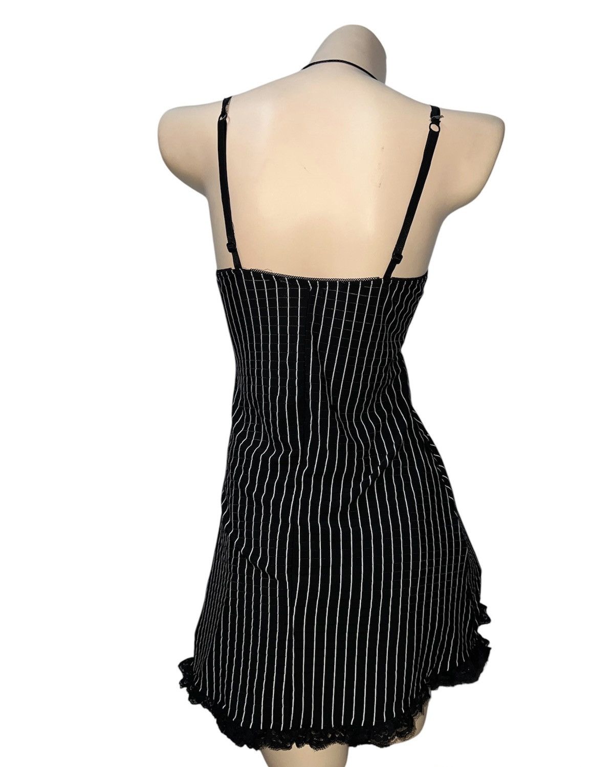 Japanese Brand Black striped with lace mini dress 🖤 Size M / US 6-8 / IT 42-44 - 6 Thumbnail