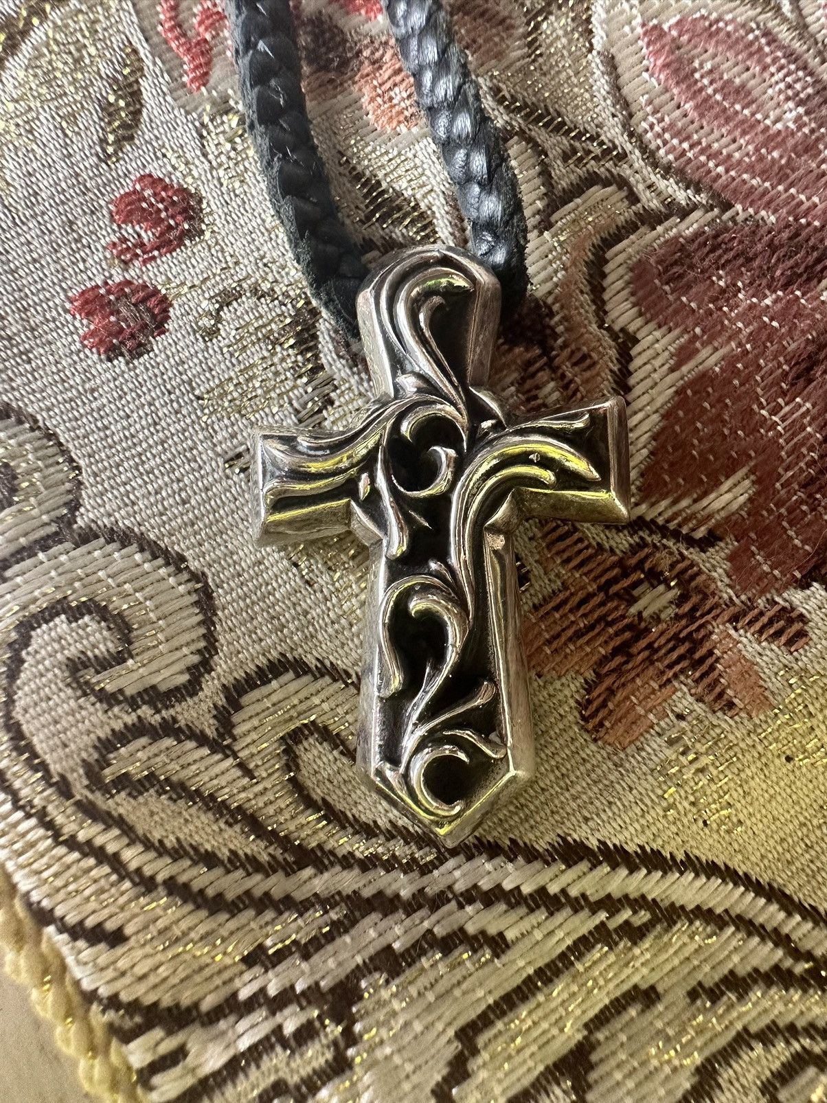 Chrome Hearts Chrome Hearts Vulcan Cross Leather Braid Bolo Necklace ...