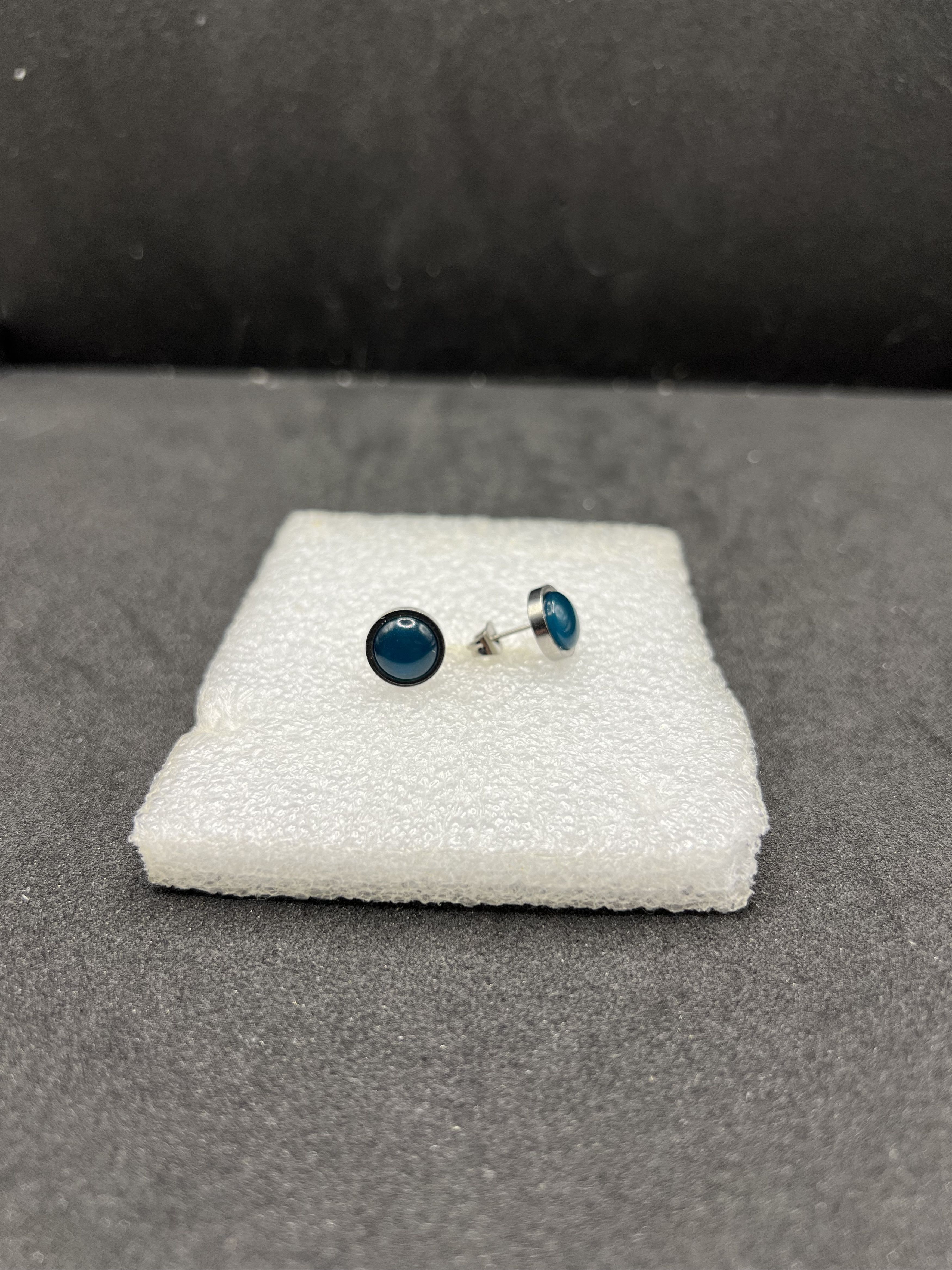 Handmade Marble Blue Crystal Stainless Steel Stud Earrings Size ONE SIZE - 1 Thumbnail