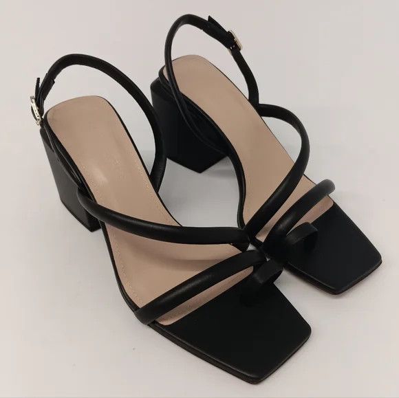 Lafayette 148 LAFAYETTE 148 Black Calfskin Leather Heeled City Sandals -38 Size US 8 / IT 38 - 3 Thumbnail