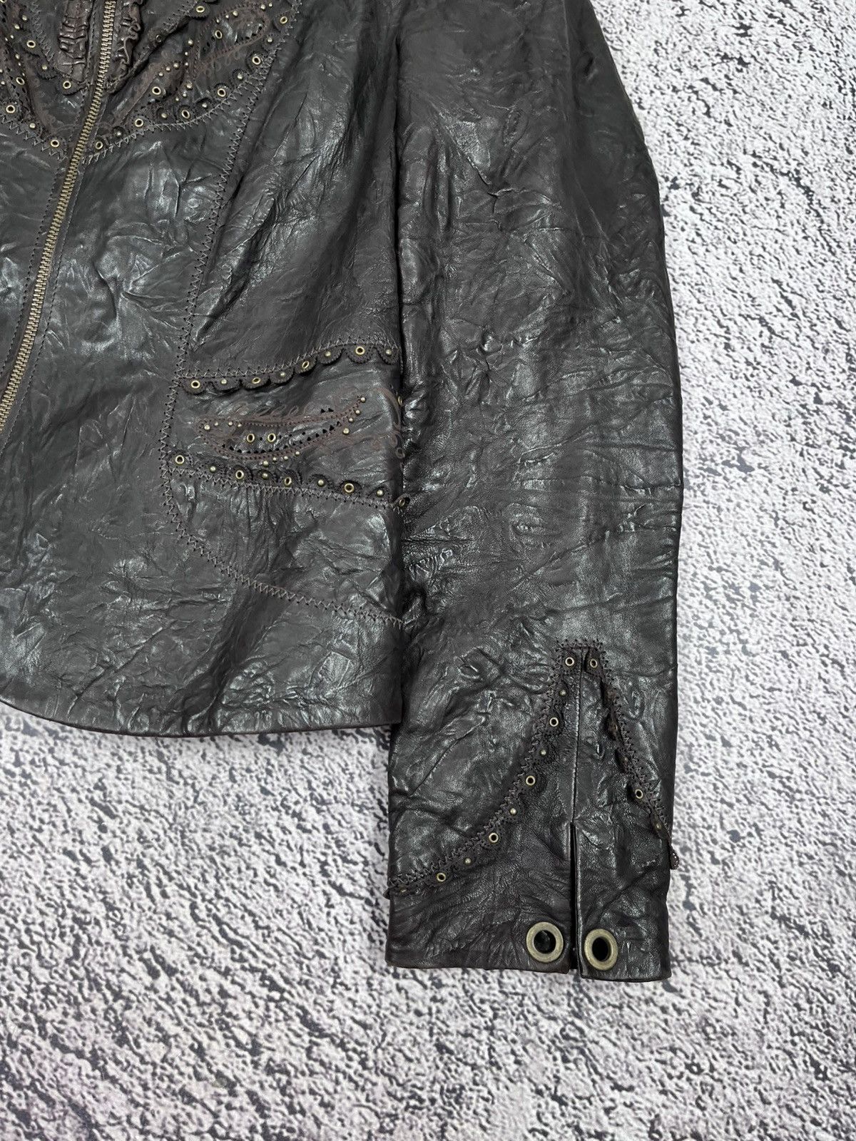 Leather Vintage Distressed Crinkled Leather Jacket Studded Y2K Size XS / US 0-2 / IT 36-38 - 6 Thumbnail