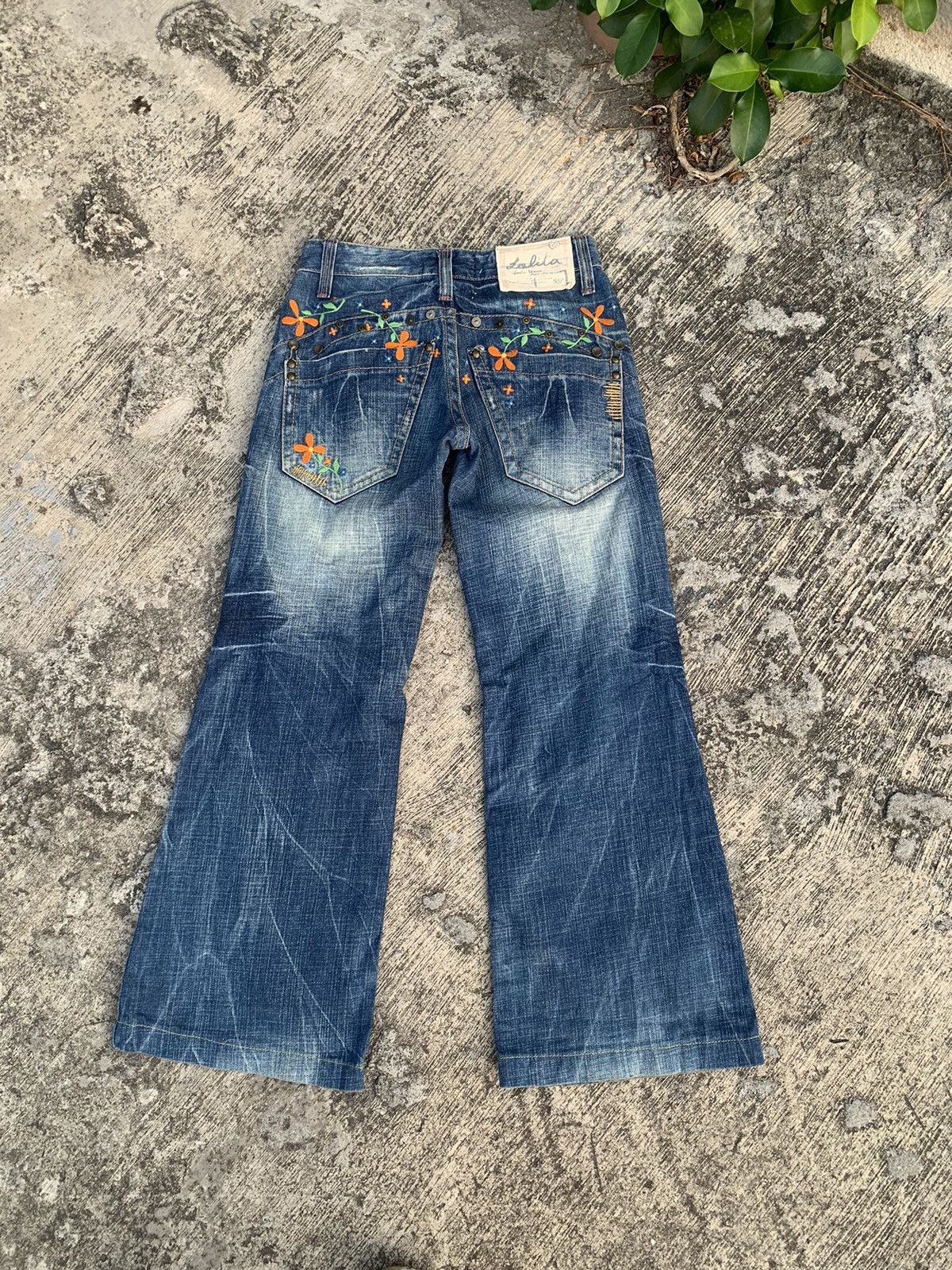 Japanese Brand Flare Lolita jeans washed flowers embroidery wide leg jeans Size 25" / US 0 / IT 36 - 1 Thumbnail