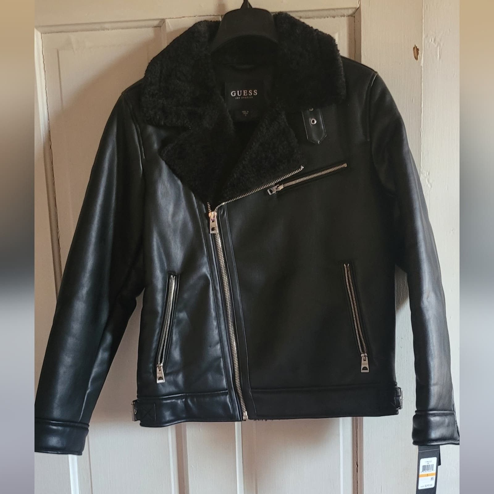 image of Guess Los Angeles Men's Faux Leather Biker Jacket With Tags in Black (Size Small)