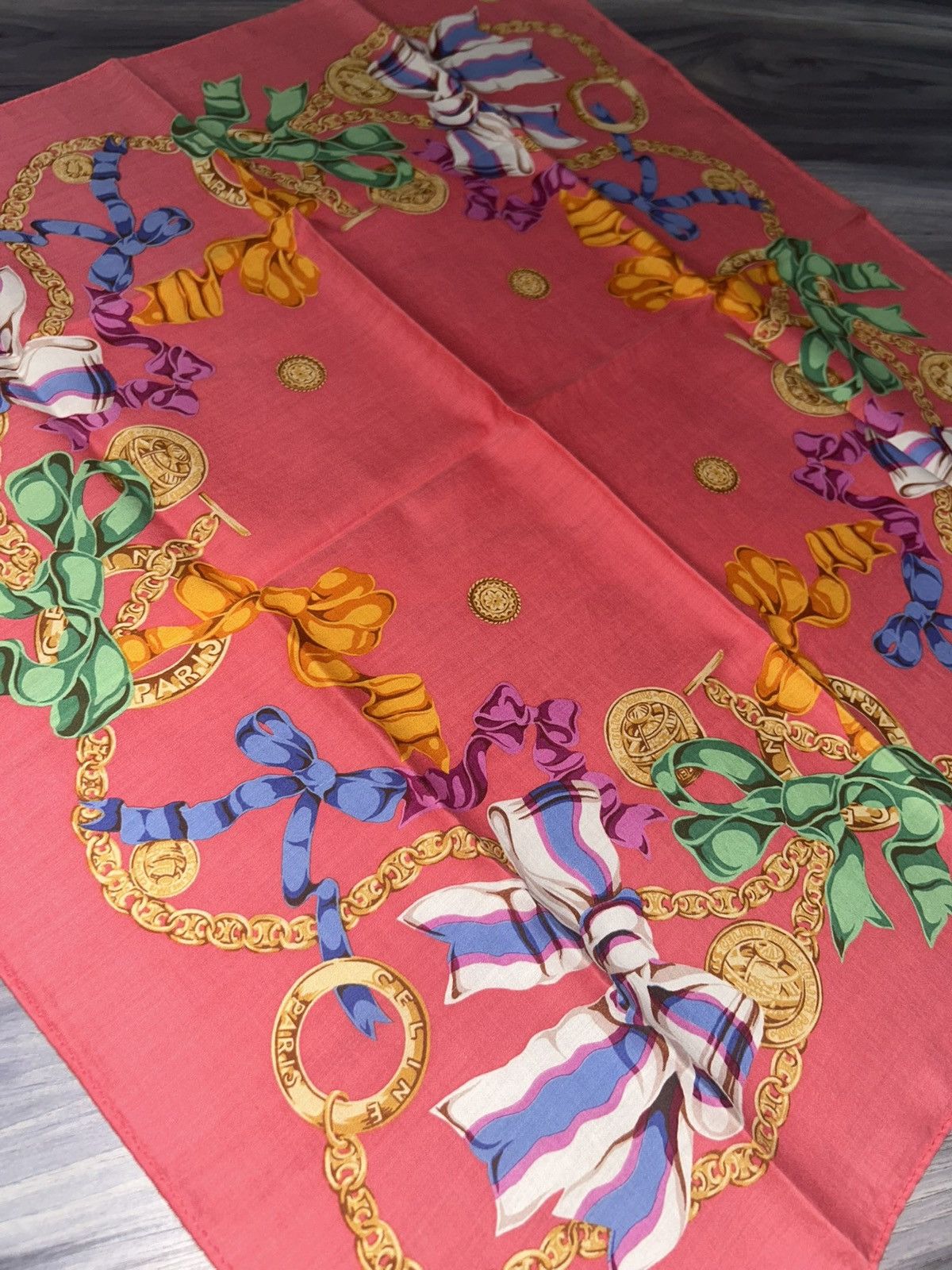 Celine Vintage Celine Pink Cotton Handkerchief w/ Chains & Ribbons Size ONE SIZE - 9 Thumbnail