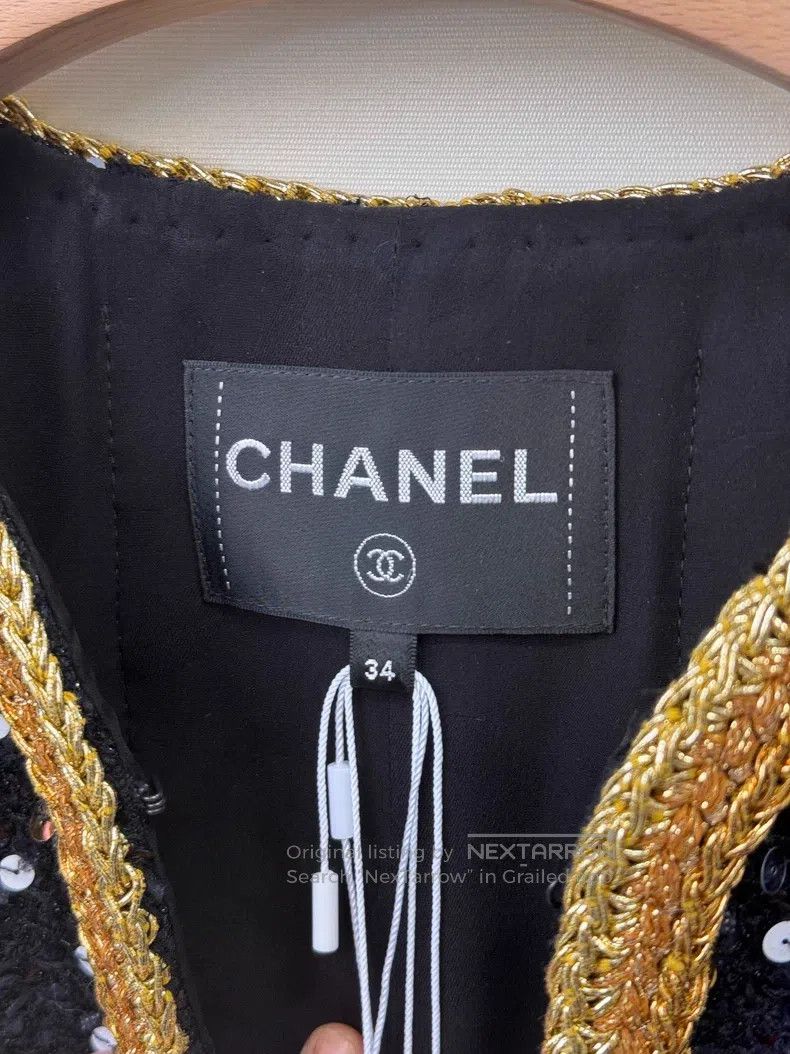 Chanel Chanel Black gold tweed sequin studded coat Size XXS / US 00 / IT 34 - 3 Thumbnail