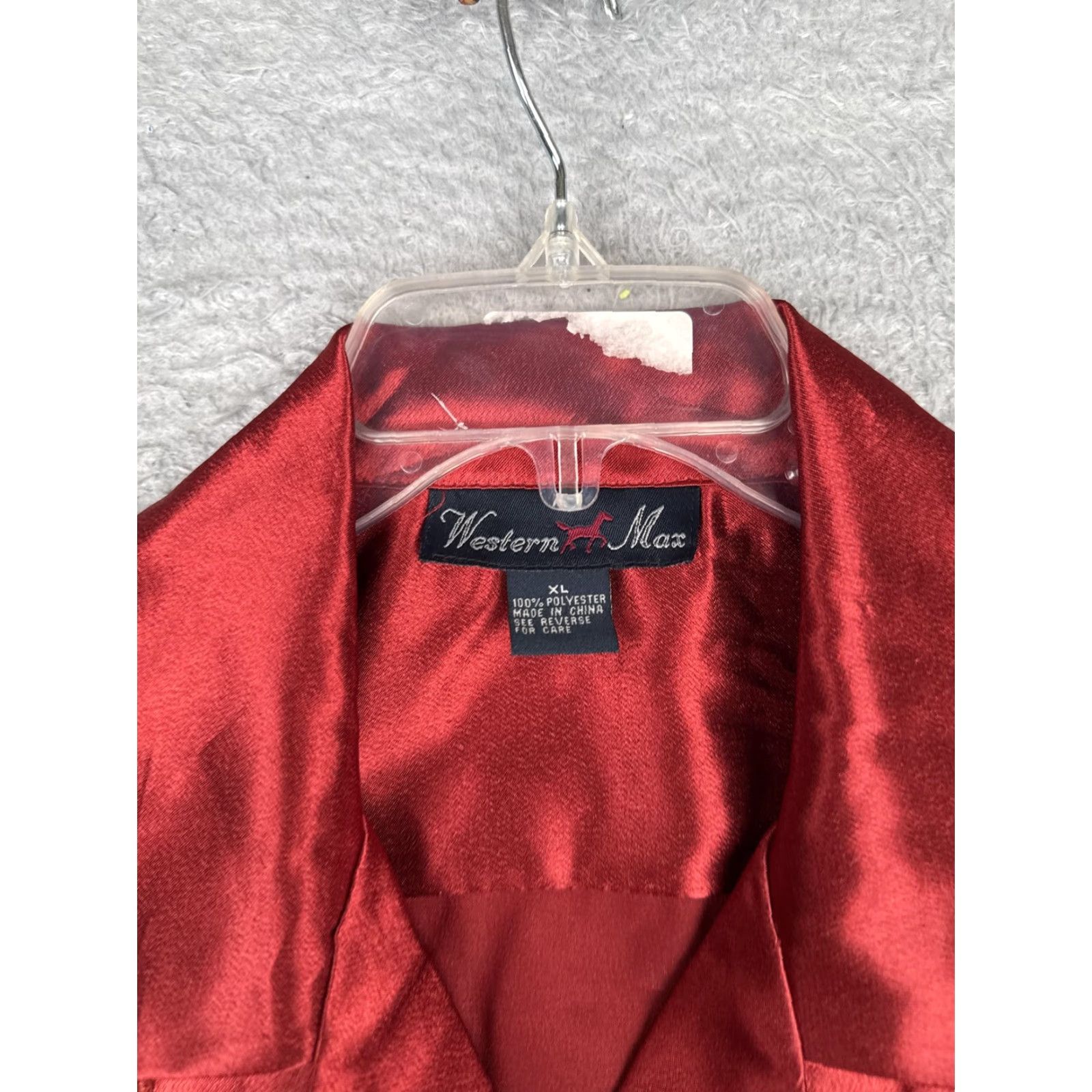 Vintage Western Max Shirt Mens XL Red Satin Short Sleeve Button Up Embroidered Pockets Size US XL / EU 56 / 4 - 6 Thumbnail