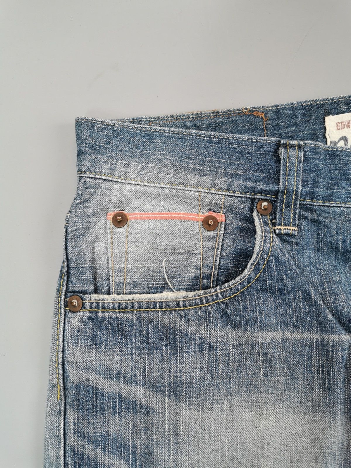 Edwin × Salvage × Vintage Edwin New Vintage Orange Selvedge Jeans (LG31) Size US 35 - 7 Thumbnail